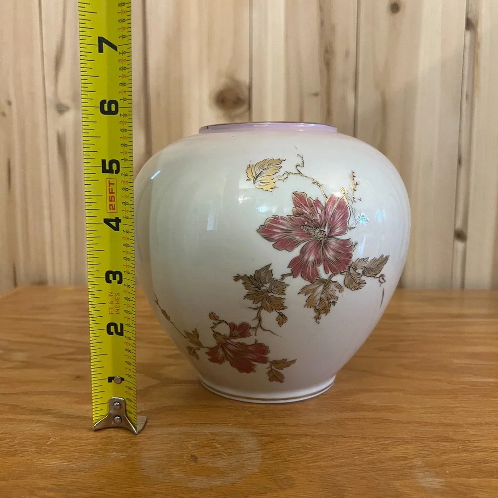 Hutschenreuther Germany Porcelain Vase Gold Floral Round Vintage Stained Rim 6